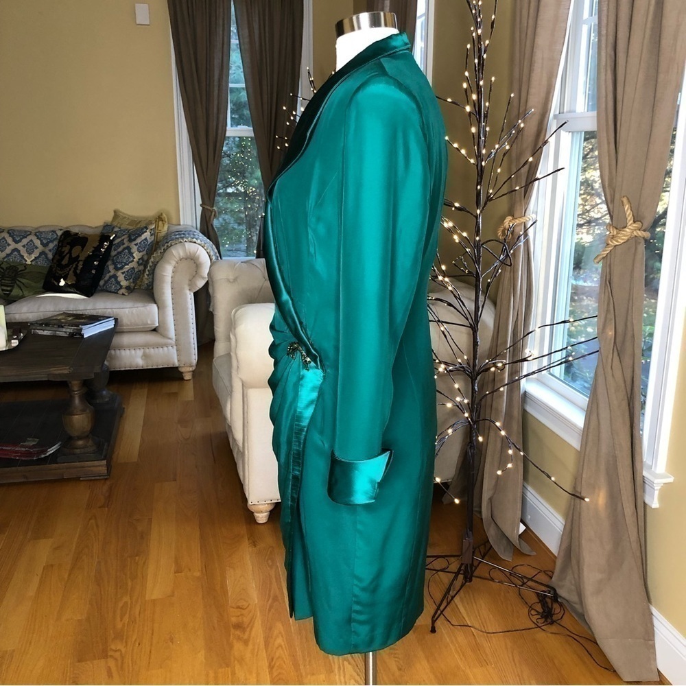 Vintage PSI Night Silk Wrap Power Dress Green 10 - Picture 4 of 15